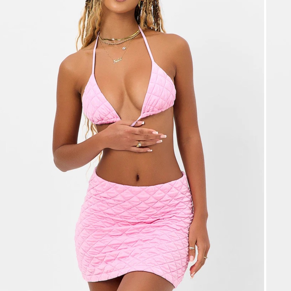 Frankie's Bikinis Pink Quilted Mini Skirt